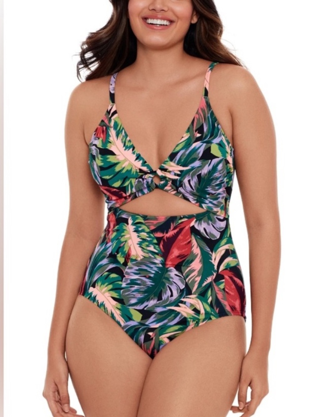 Time & Tru Tropical Floral Cut Out One Piece Swimsuit Plus Size 1X